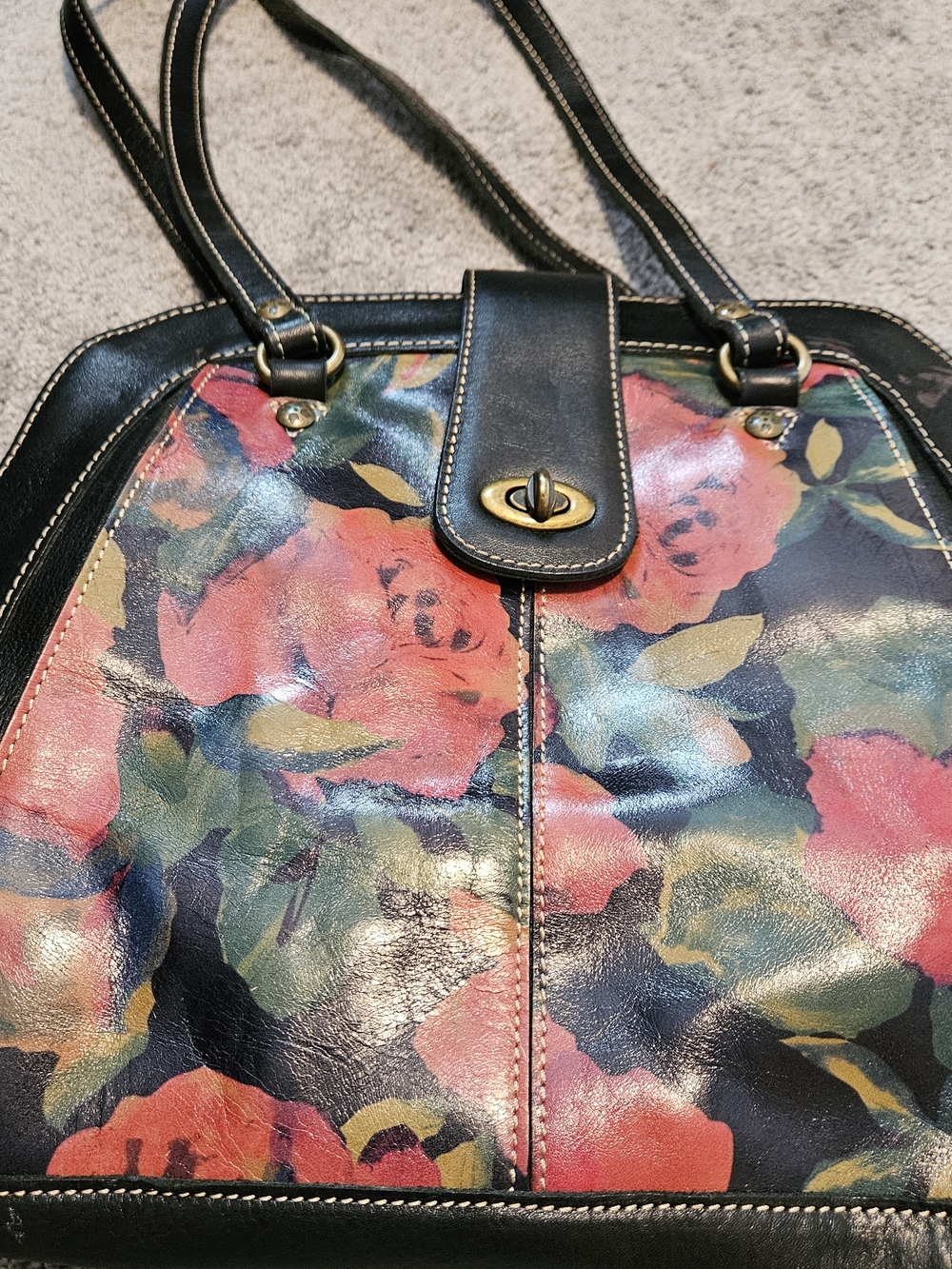 Patricia Nash Black Floral Satchel with Multicolor Bloom - Picture 2 of 6